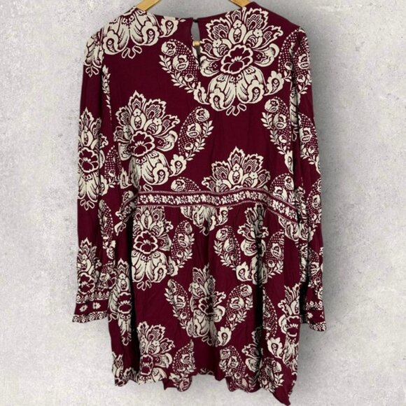 Sezane Andrea Dress Size 46 French US 14 Ornamental Print Burgundy Ecru Shift - Picture 5 of 14